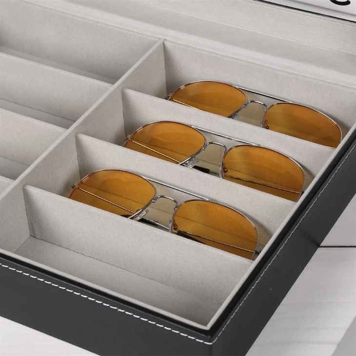 Wholesale Custom 8 Slots Sunglasses Storage Leather Organizer Glasses Cases Sun Glasses Holder PU Eyeglass Display Box Glasses Storage Boxes